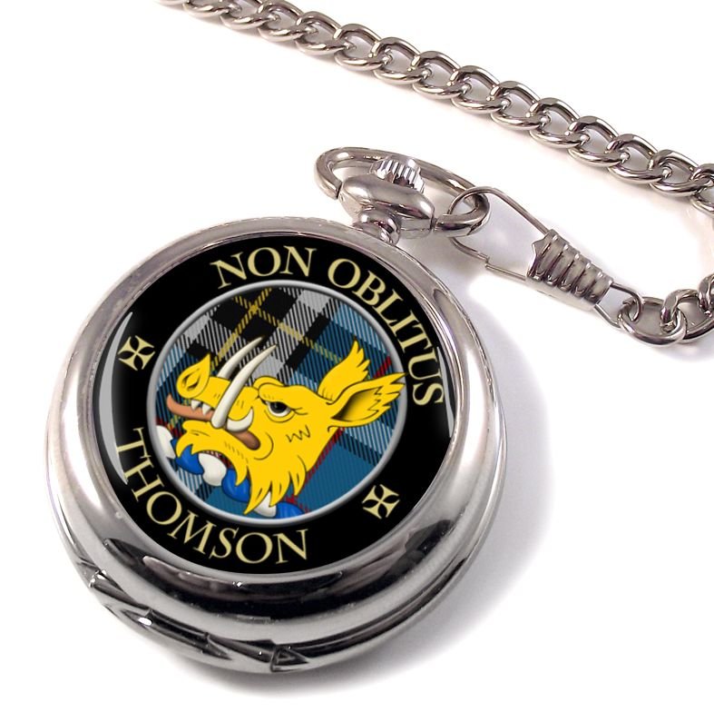Image 3 of Thomson Clan Crest Round Shaped Chrome Plated Pocket Watch
