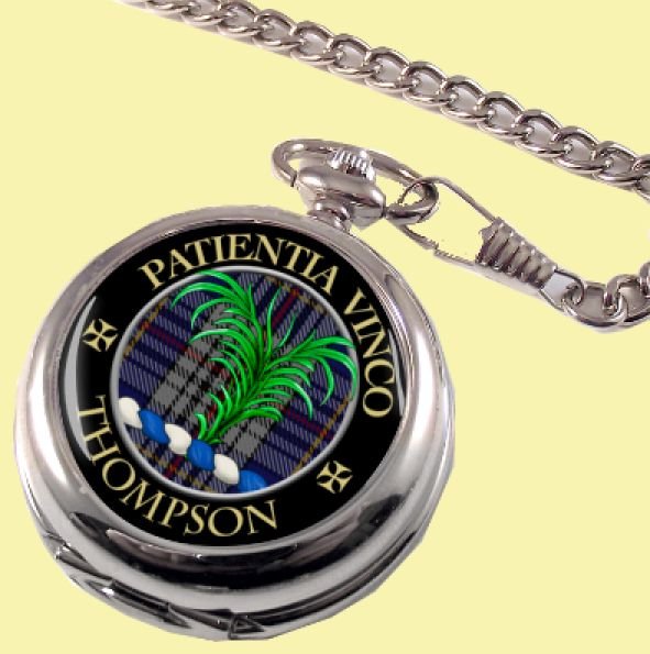 Image 2 of Thompson Clan Crest Round Shaped Chrome Plated Pocket Watch