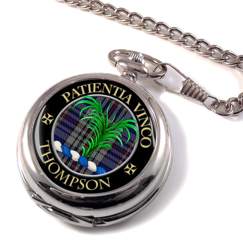 Image 3 of Thompson Clan Crest Round Shaped Chrome Plated Pocket Watch