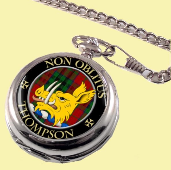 Image 0 of Thompson Clan Crest Round Shaped Chrome Plated Pocket Watch