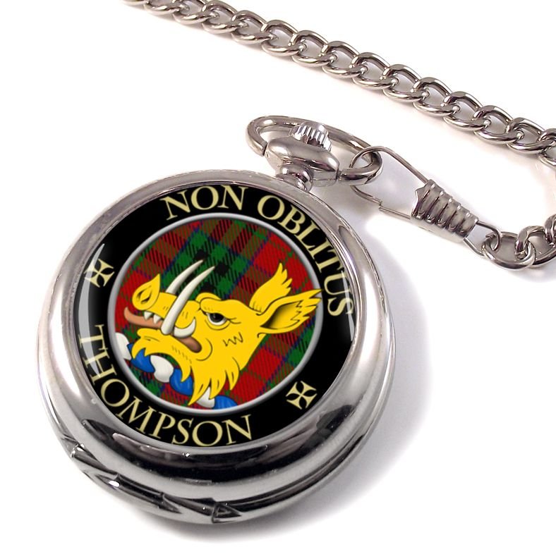Image 1 of Thompson Clan Crest Round Shaped Chrome Plated Pocket Watch
