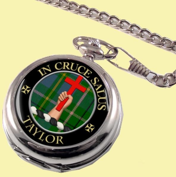 Image 0 of Taylor Clan Crest Round Shaped Chrome Plated Pocket Watch