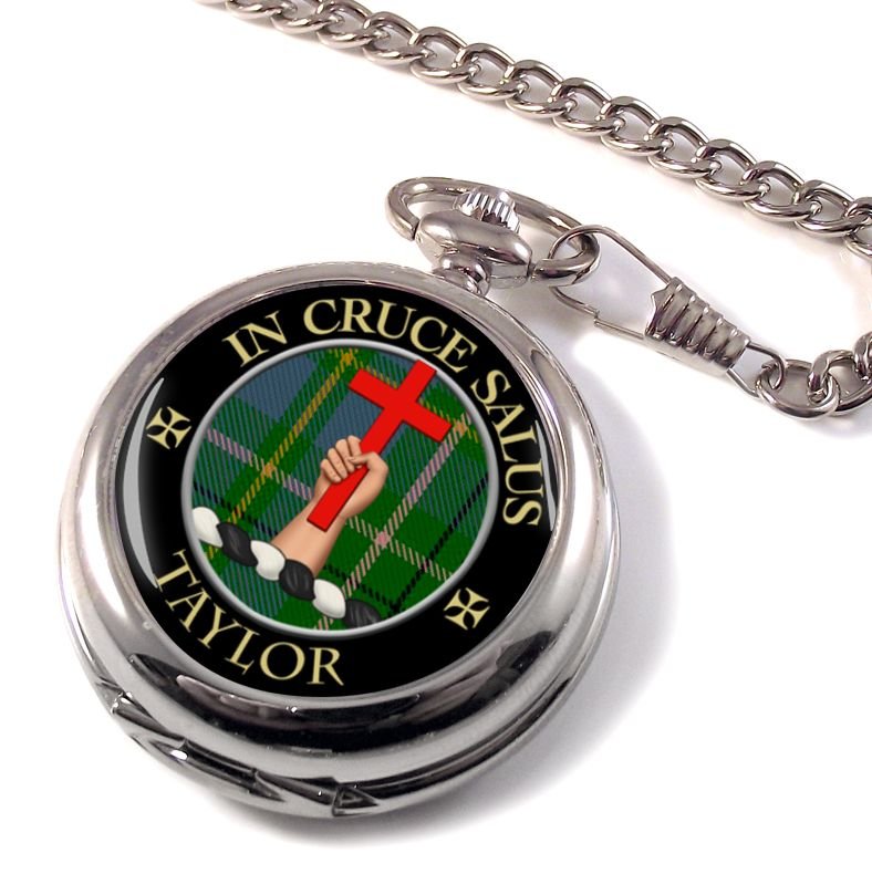 Image 1 of Taylor Clan Crest Round Shaped Chrome Plated Pocket Watch