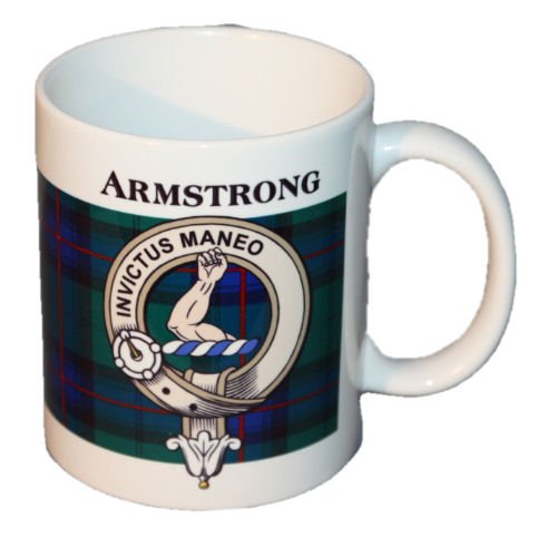Image 1 of Armstrong Tartan Clan Crest Ceramic Mugs Armstrong Clan Badge Mugs Set of 4