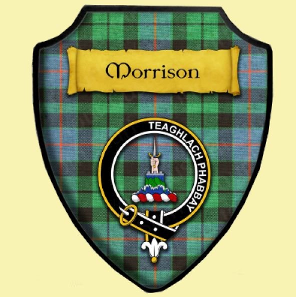 Image 0 of Morrison Weathered Ancient Tartan Crest Wooden Wall Plaque Shield