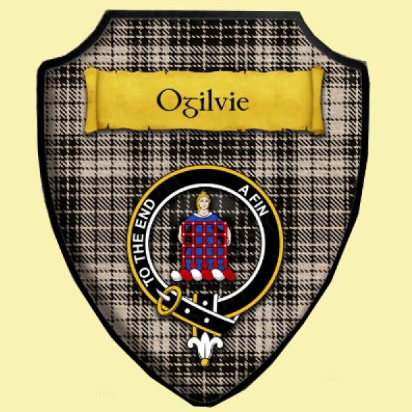 Image 0 of Ogilvie Dress Black White Ancient Tartan Crest Wooden Wall Plaque Shield
