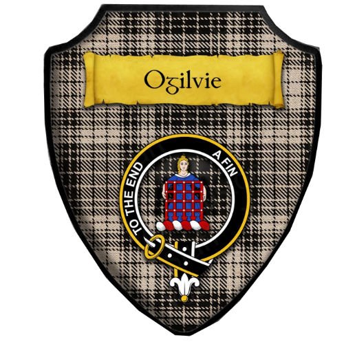 Image 2 of Ogilvie Dress Black White Ancient Tartan Crest Wooden Wall Plaque Shield