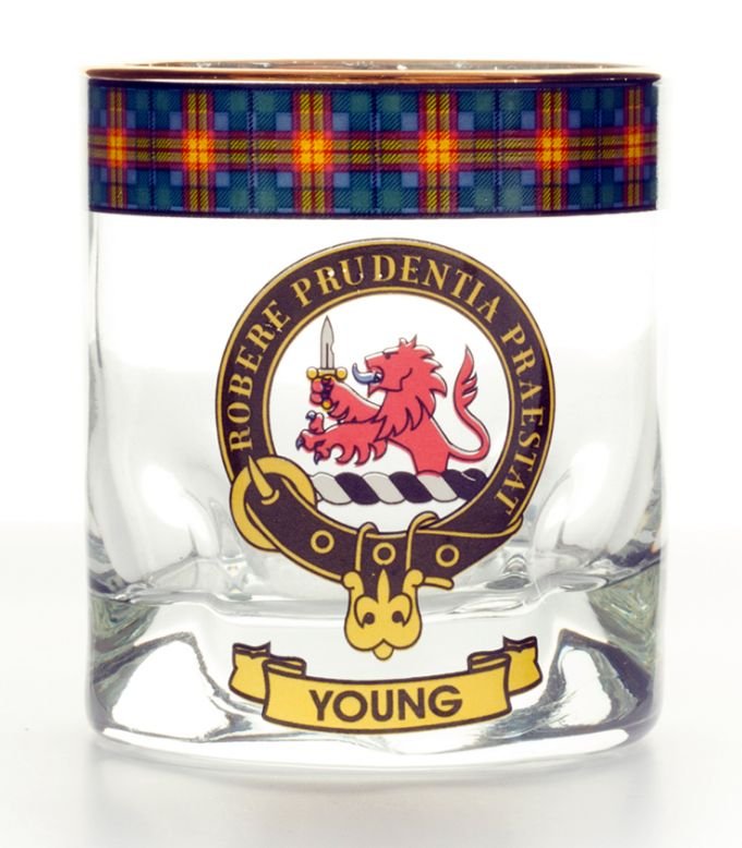 Image 1 of Young Clansman Crest Tartan Tumbler Whisky Glass Set of 2