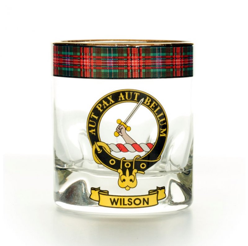 Image 1 of Wilson Clansman Crest Tartan Tumbler Whisky Glass Set of 4