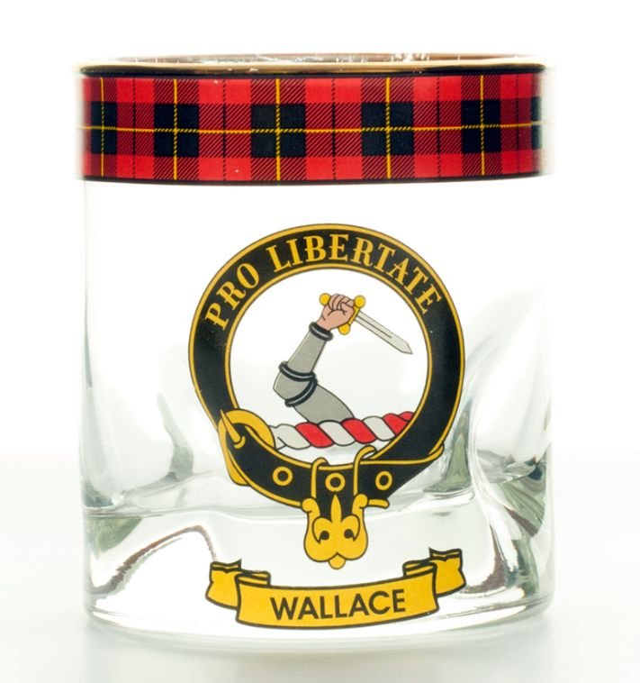 Image 1 of Wallace Clansman Crest Tartan Tumbler Whisky Glass Set of 2