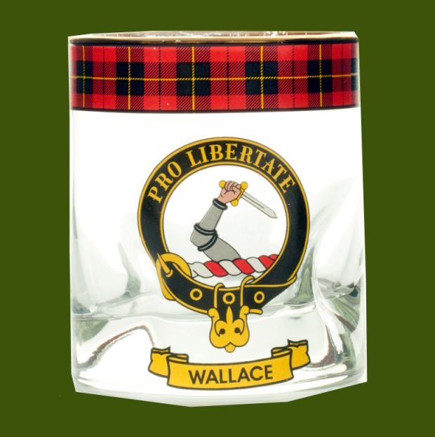 Image 0 of Wallace Clansman Crest Tartan Tumbler Whisky Glass Set of 2