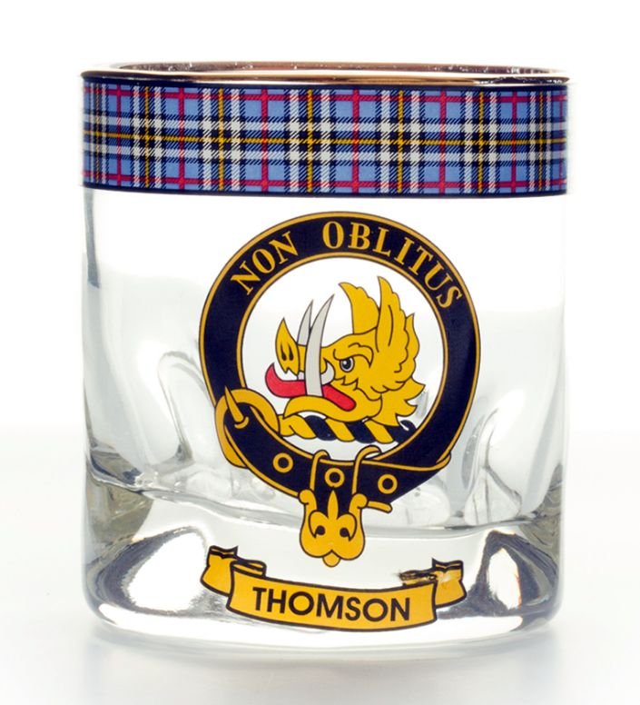 Image 1 of Thomson Clansman Crest Tartan Tumbler Whisky Glass Set of 2