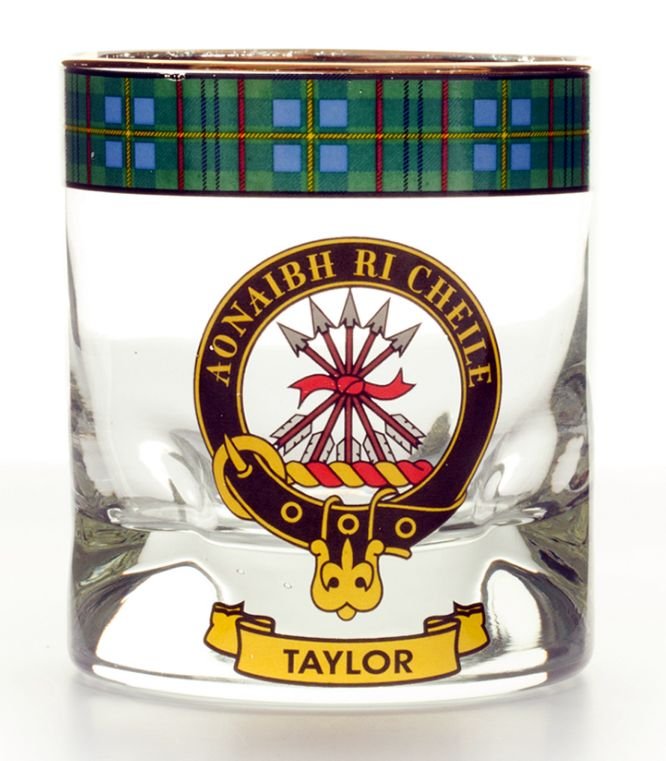 Image 1 of Taylor Clansman Crest Tartan Tumbler Whisky Glass Set of 4