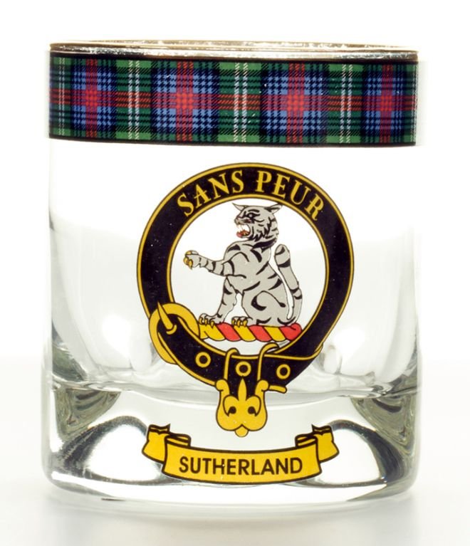 Image 1 of Sutherland Clansman Crest Tartan Tumbler Whisky Glass Set of 2