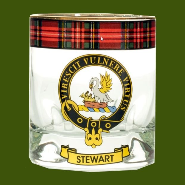Image 0 of Stewart Clansman Crest Tartan Tumbler Whisky Glass Set of 2