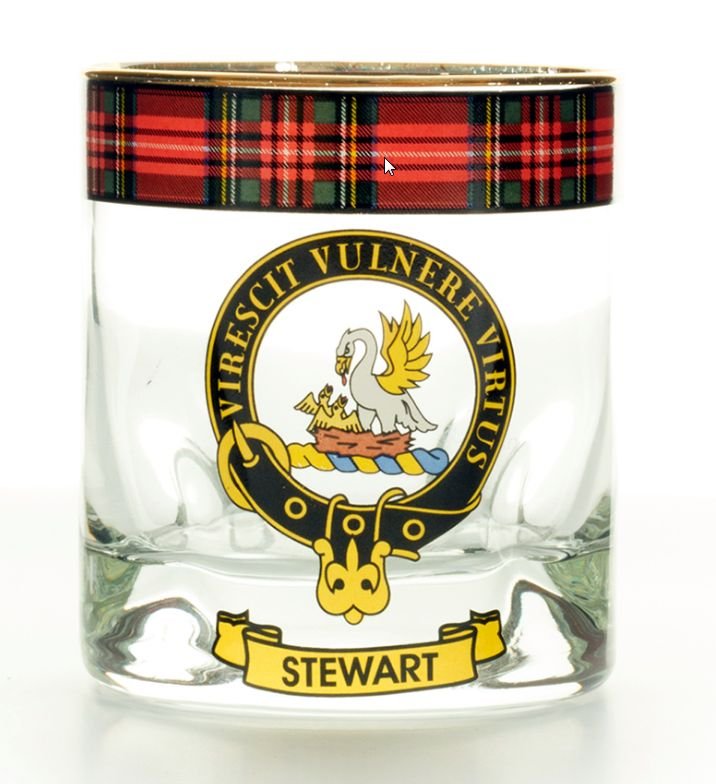 Image 1 of Stewart Clansman Crest Tartan Tumbler Whisky Glass Set of 2