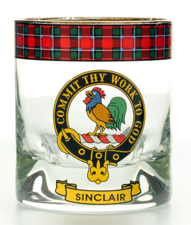 Image 1 of Sinclair Clansman Crest Tartan Tumbler Whisky Glass Set of 4
