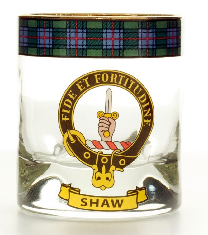 Image 1 of Shaw Clansman Crest Tartan Tumbler Whisky Glass Set of 2