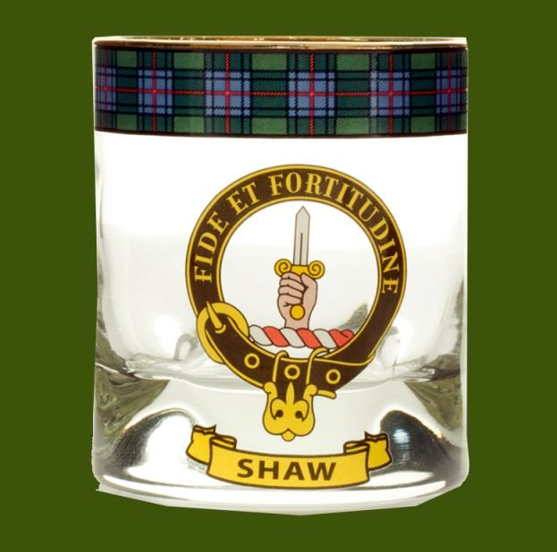 Image 0 of Shaw Clansman Crest Tartan Tumbler Whisky Glass Set of 4