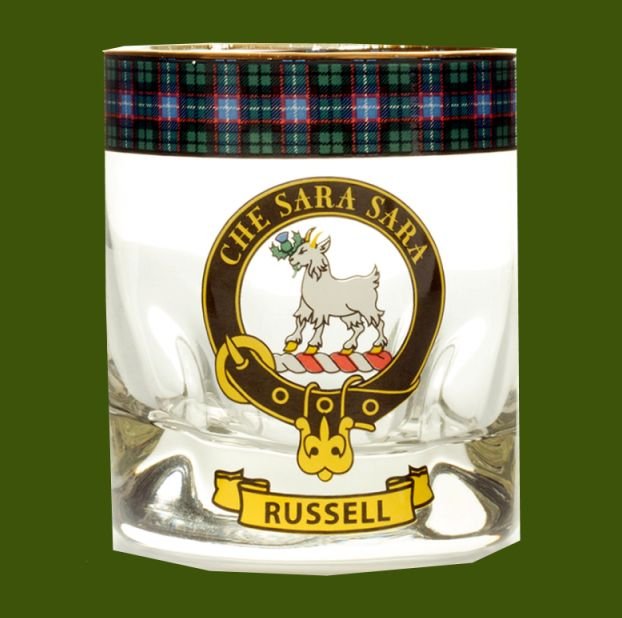 Image 0 of Russell Clansman Crest Tartan Tumbler Whisky Glass Set of 2
