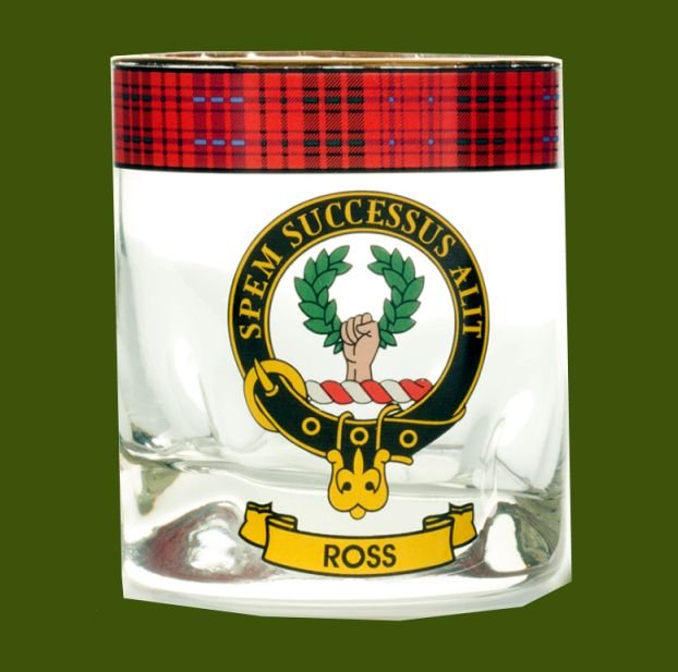 Image 0 of Ross Clansman Crest Tartan Tumbler Whisky Glass Set of 2