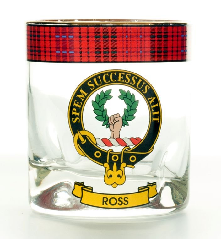 Image 1 of Ross Clansman Crest Tartan Tumbler Whisky Glass Set of 2