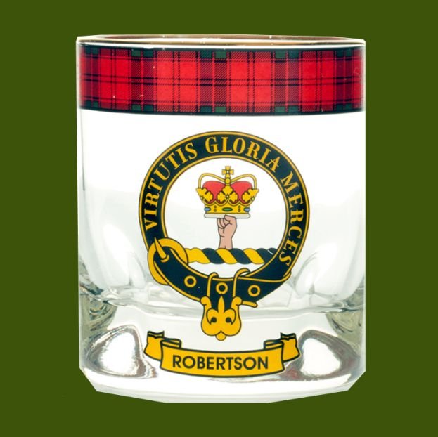 Image 0 of Robertson Clansman Crest Tartan Tumbler Whisky Glass Set of 4
