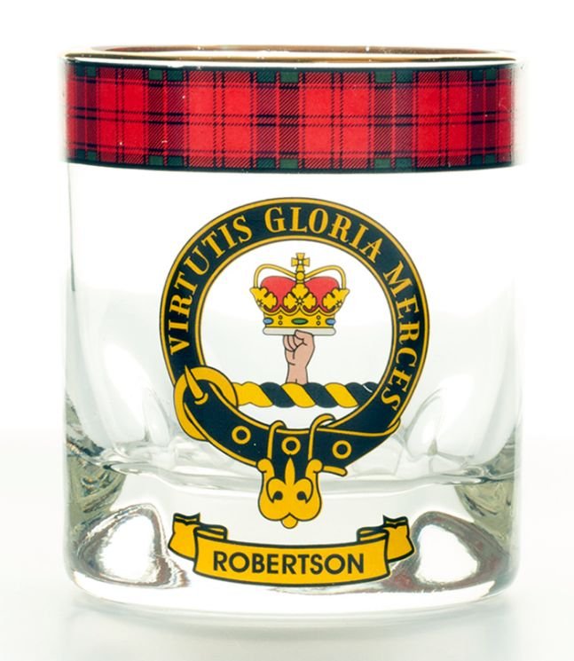 Image 1 of Robertson Clansman Crest Tartan Tumbler Whisky Glass Set of 4