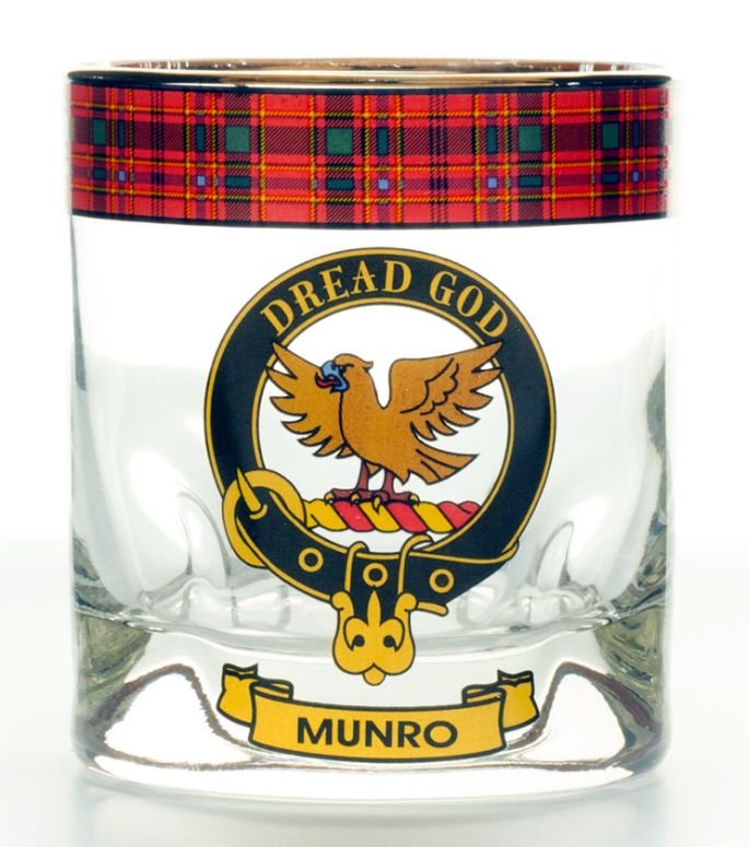 Image 1 of Munro Clansman Crest Tartan Tumbler Whisky Glass Set of 2