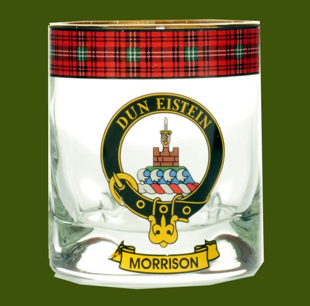 Image 0 of Morrison Clansman Crest Tartan Tumbler Whisky Glass Set of 2