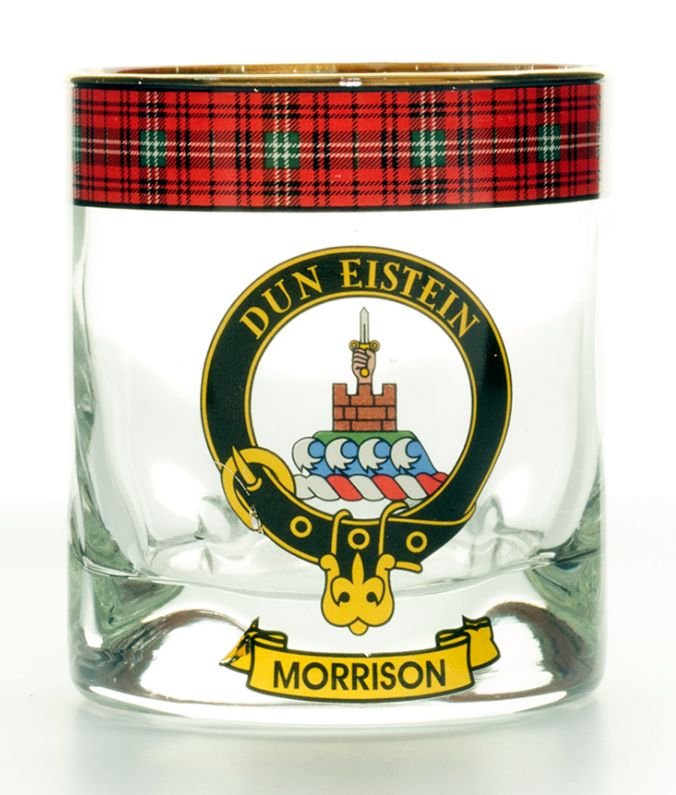 Image 1 of Morrison Clansman Crest Tartan Tumbler Whisky Glass Set of 2