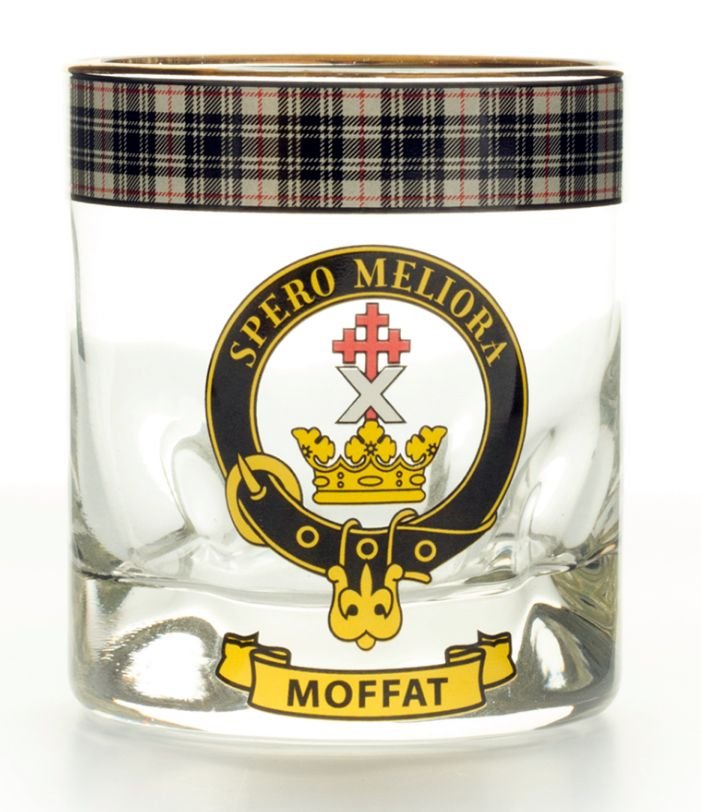 Image 1 of Moffat Clansman Crest Tartan Tumbler Whisky Glass Set of 2