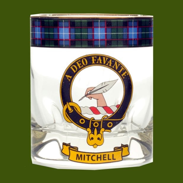 Image 0 of Mitchell Clansman Crest Tartan Tumbler Whisky Glass Set of 2