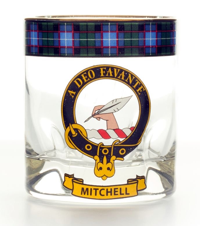 Image 1 of Mitchell Clansman Crest Tartan Tumbler Whisky Glass Set of 2