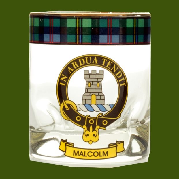 Image 0 of Malcolm Clansman Crest Tartan Tumbler Whisky Glass Set of 2