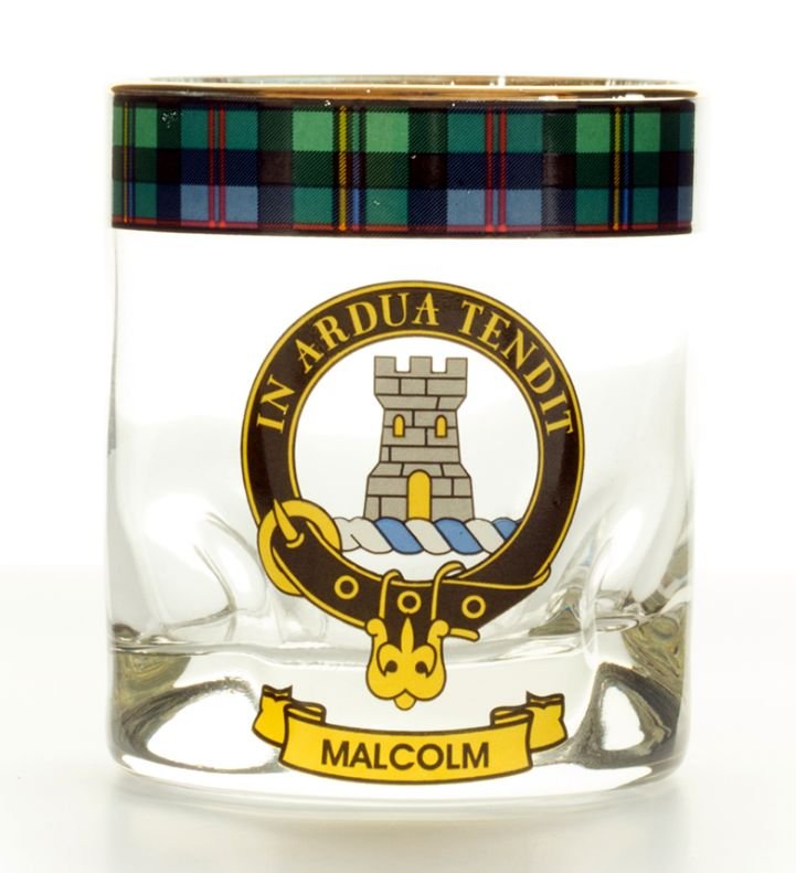 Image 1 of Malcolm Clansman Crest Tartan Tumbler Whisky Glass Set of 2