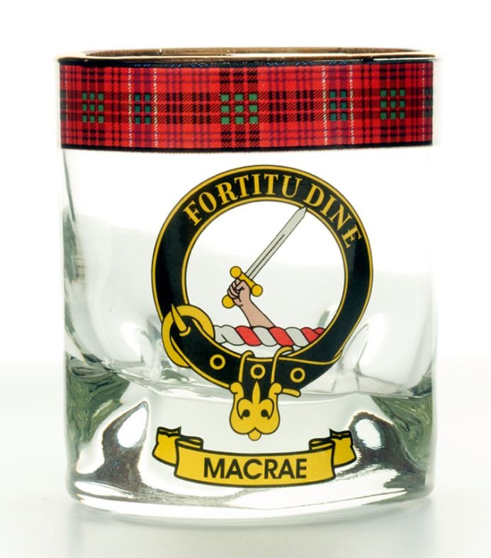 Image 1 of MacRae Clansman Crest Tartan Tumbler Whisky Glass Set of 4