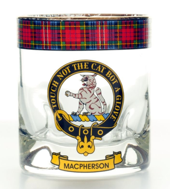 Image 1 of MacPherson Clansman Crest Tartan Tumbler Whisky Glass Set of 4