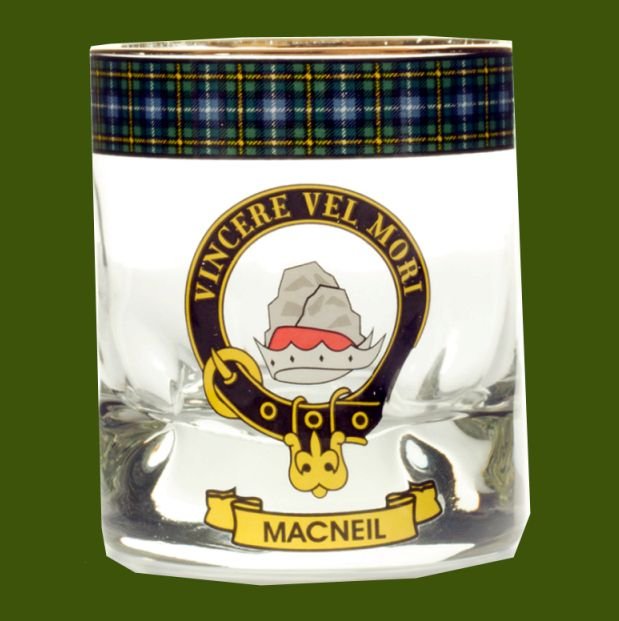 Image 0 of MacNeil Clansman Crest Tartan Tumbler Whisky Glass Set of 2