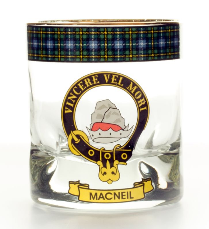 Image 1 of MacNeil Clansman Crest Tartan Tumbler Whisky Glass Set of 2