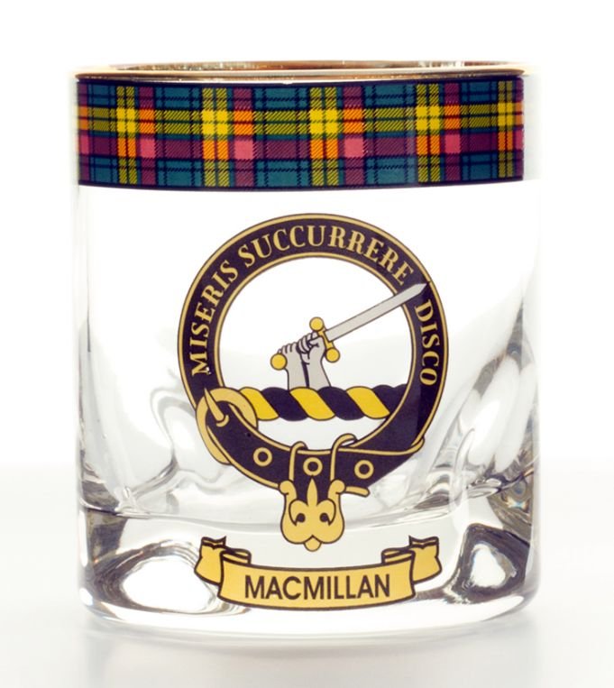 Image 1 of MacMillan Clansman Crest Tartan Tumbler Whisky Glass Set of 4