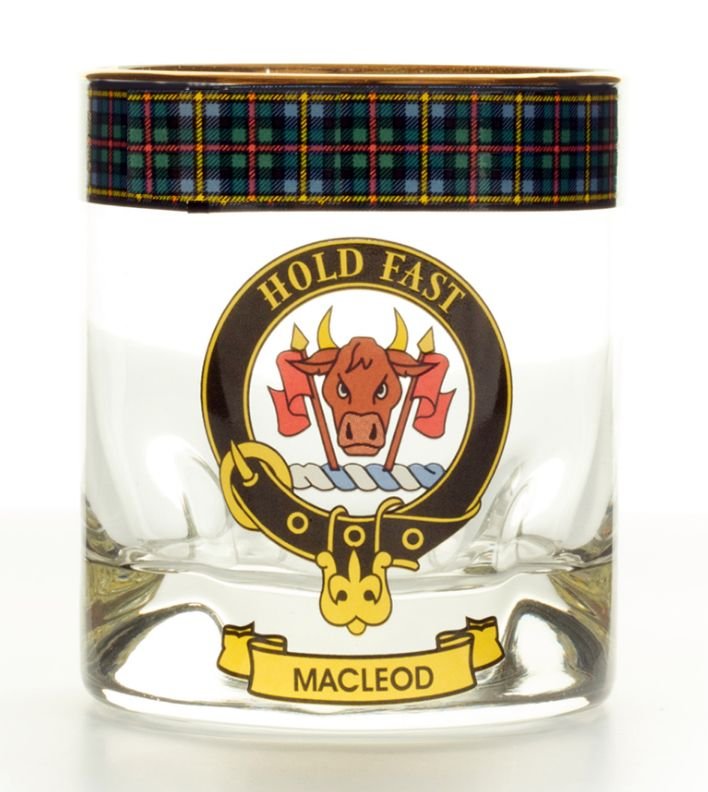 Image 1 of MacLeod Of Harris Clansman Crest Tartan Tumbler Whisky Glass Set of 4