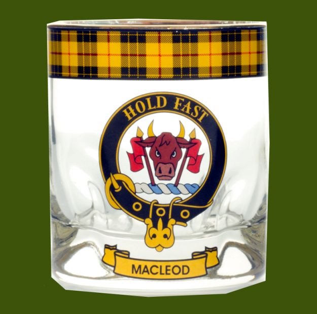 Image 0 of MacLeod Of Lewis Clansman Crest Tartan Tumbler Whisky Glass Set of 4