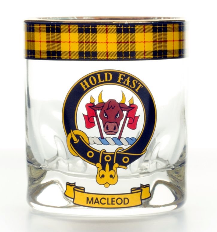 Image 1 of MacLeod Of Lewis Clansman Crest Tartan Tumbler Whisky Glass Set of 4