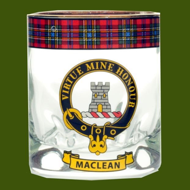 Image 0 of MacLean Clansman Crest Tartan Tumbler Whisky Glass Set of 2