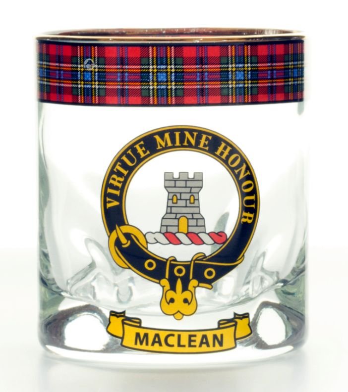Image 1 of MacLean Clansman Crest Tartan Tumbler Whisky Glass Set of 2
