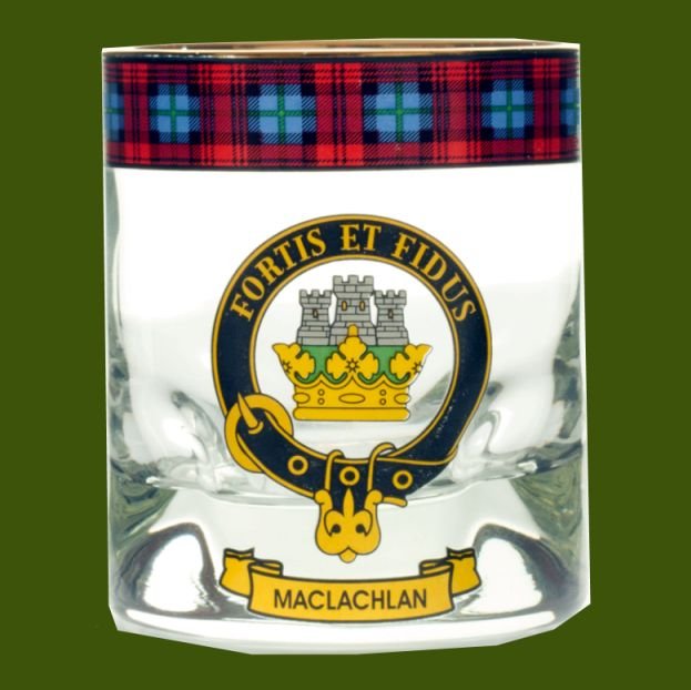 Image 0 of MacLachlan Clansman Crest Tartan Tumbler Whisky Glass Set of 2