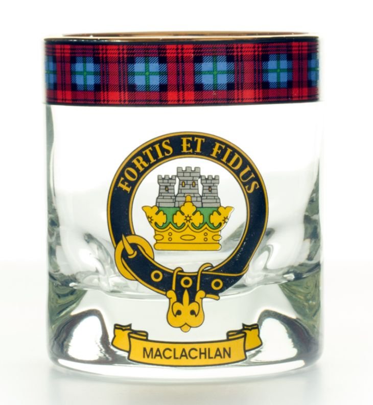 Image 1 of MacLachlan Clansman Crest Tartan Tumbler Whisky Glass Set of 2