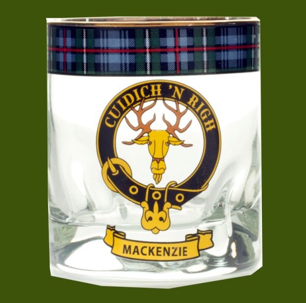 Image 0 of MacKenzie Clansman Crest Tartan Tumbler Whisky Glass Set of 2
