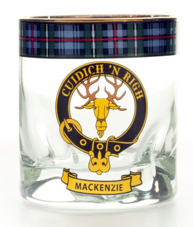 Image 1 of MacKenzie Clansman Crest Tartan Tumbler Whisky Glass Set of 2
